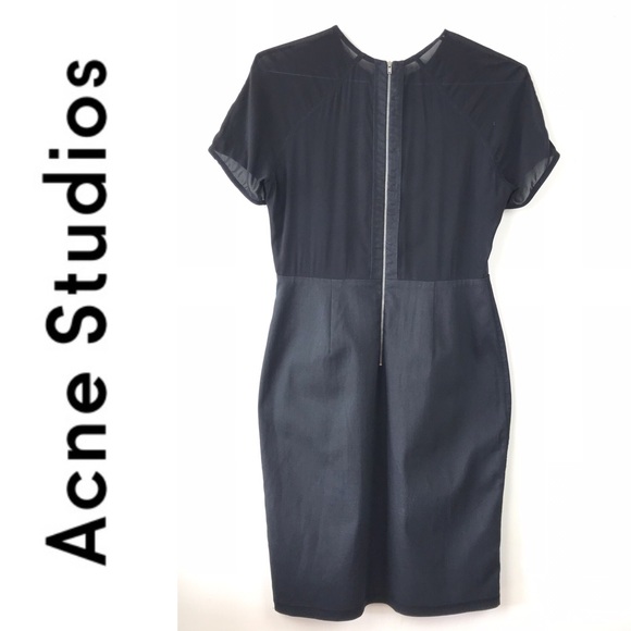 ACNE STUDIOS Lucille Sheath Dress M 38 Denim Chiffon LBD Sheer Back Size 6 - Picture 5 of 10